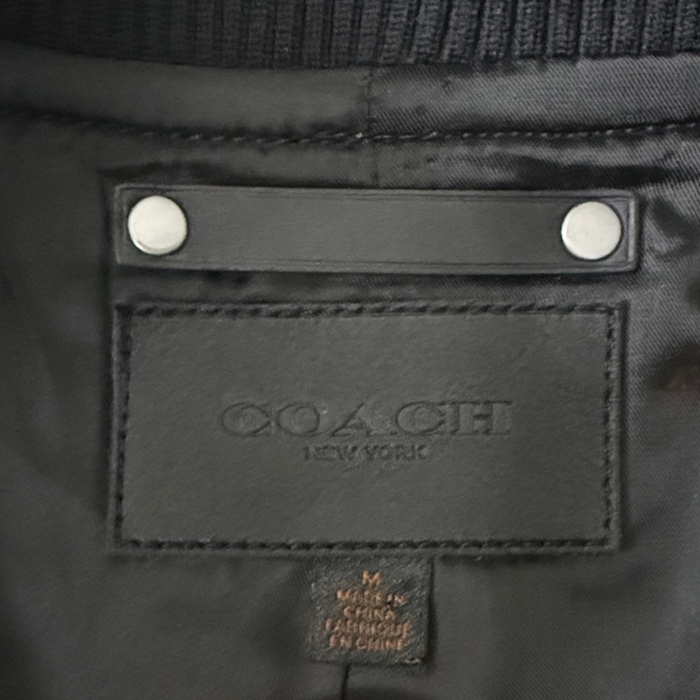 Coach Men's wool Plaid Bomber Jacket with Leather Sleeves - Picture 3 of 10